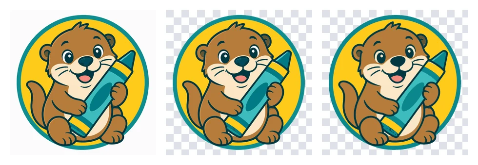 The Otter Art Club logo on white; the same logo as a transparent PNG and as a transparent SVG, both shown over a checkerboard